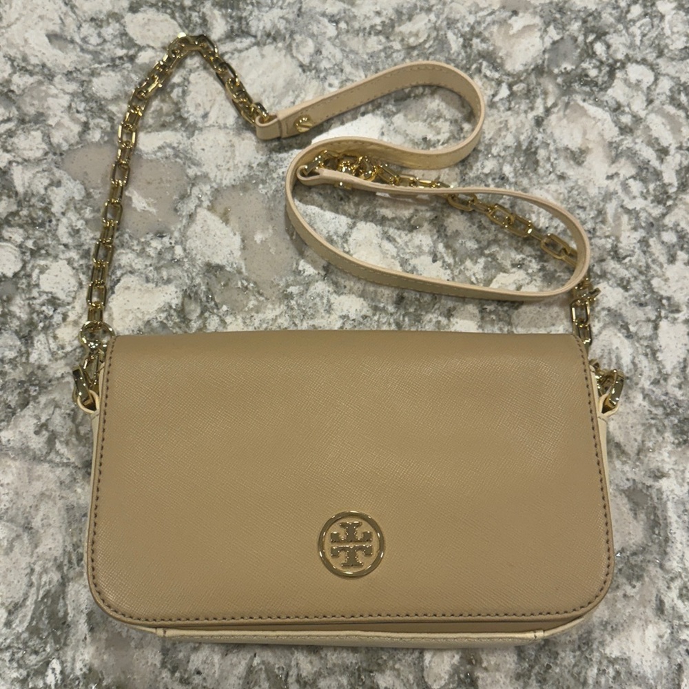 Tory Burch Robinson Tan Saffiano Leather Crossbody Bag